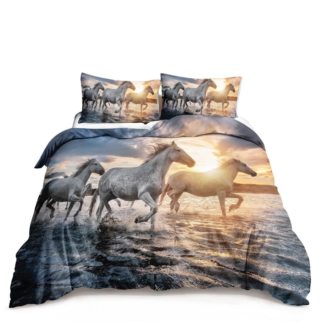 Pentium Horse Duvet Cover Pink Cherry Blossom Wildlife Bedding Series Three-Piece Set