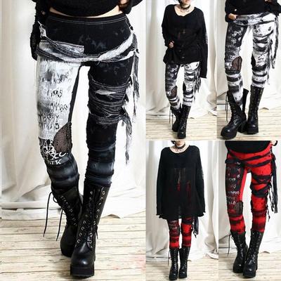 Women's Cool Ultra Gathered Pants Gothic  Distressed Punk Tie Leggings