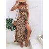 Women's Summer New Style Hollow Twisted Pleated Halter Printed Dress Temperament Romantic Beach Casual Long Skirt