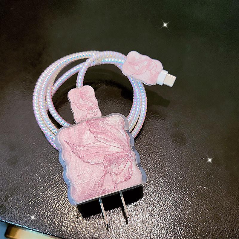 Pink Butterfly Apple 11 Charger Protective Cover 11promax Applicable to iPhone11 Fast Charging Head 11 Soft Case 10W