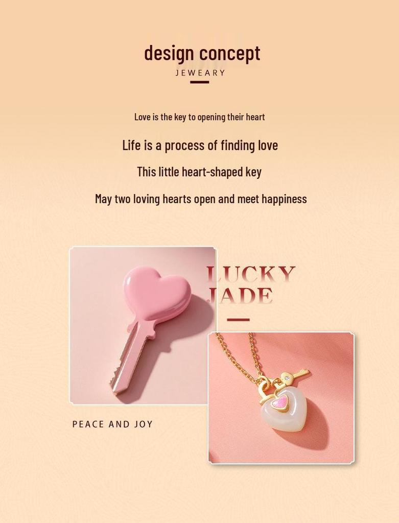 Romantic Heart Enamel Clavicle Necklace in Natural Hetian Jade & S925 Silver