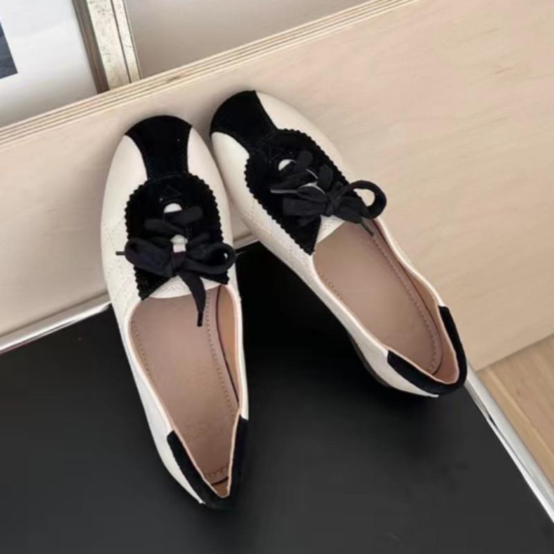 

Fashion Spring New Flat Shoes Women s Fashion Round Head Deep Mouth Front Lacing Stitching Suede Soft Sole Non-slip Shoes 40