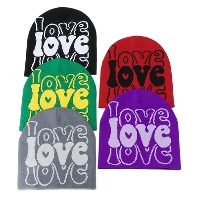 Temu Herbst und Winter neue Wollmütze LOVE Buchstaben Jacquard Strickmütze warme Kältemütze Paar
