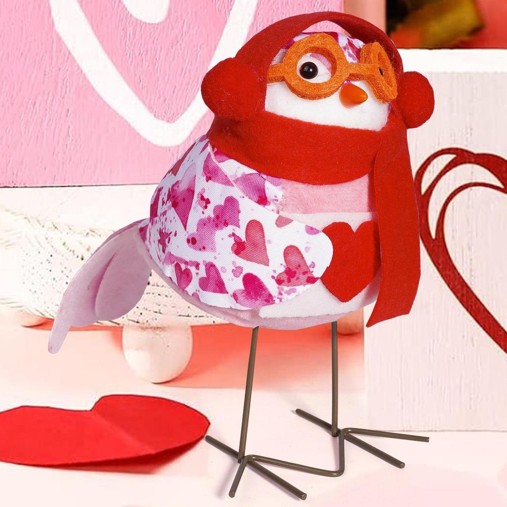 Valentine's Day Bird Doll with Heart, Glasses, Scarf, and Hat - Cute Qixi Festival Ornament