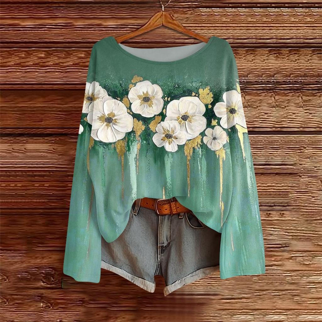 Long Sleeve Shirts For Women Print Graphic Tees Blouses Casual Plus Size Basic Tops Pullover