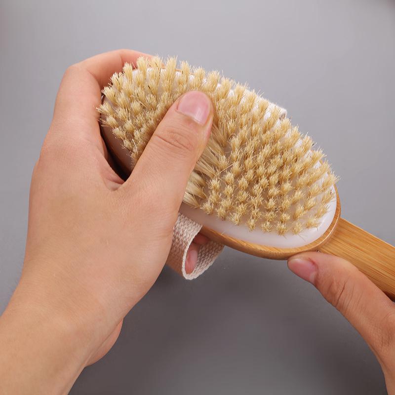 Wooden Boar Bristle Bath Brush with Long Handle for Scrubbing and Massage