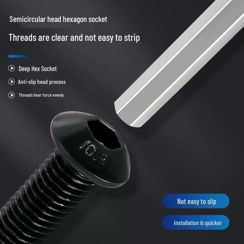 Black Zinc-Plated Grade 10.9 Button Head Socket Cap Screws - Pan/Mushroom Shaped M3 x 8 mm