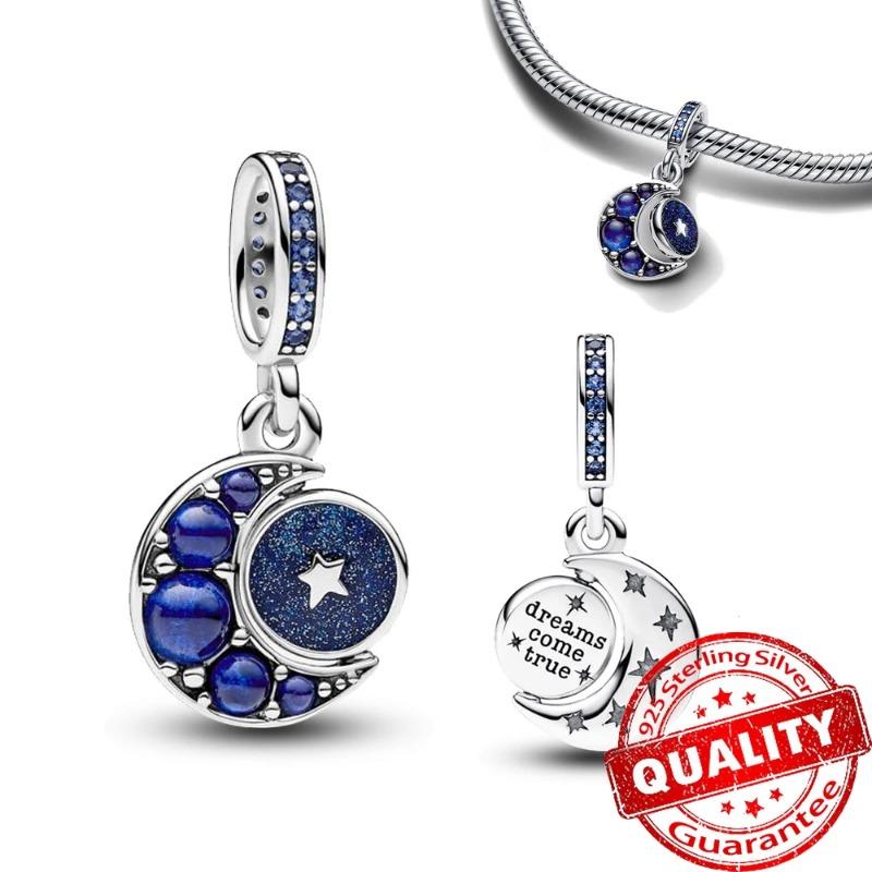 925 Sterling Silver Charm Sparkling Star Moon & Sun Pendant Fit Original Bracelets DIY Women Necklace Jewelry Gift