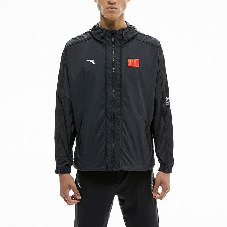 Anta National Flag Series Embroidered Sports Zip Hoodie Jacket Unisex Outerwear Black 152130619-2