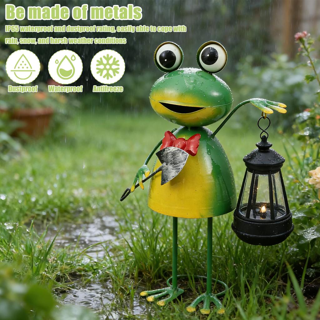 Solar Lights Frog Statue Waterproof Outdoor Solar Frog Garden Sculpture Solar Powered Frog Garden Statues Ornaments for Backyard