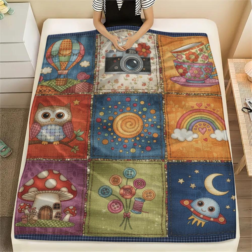 1Pc Retro Country Print Flannel Blanket, High quality Comfortable for All Seasons, Home Decor, Warmth and Comfort, Perfect for Christmas Gifts 70