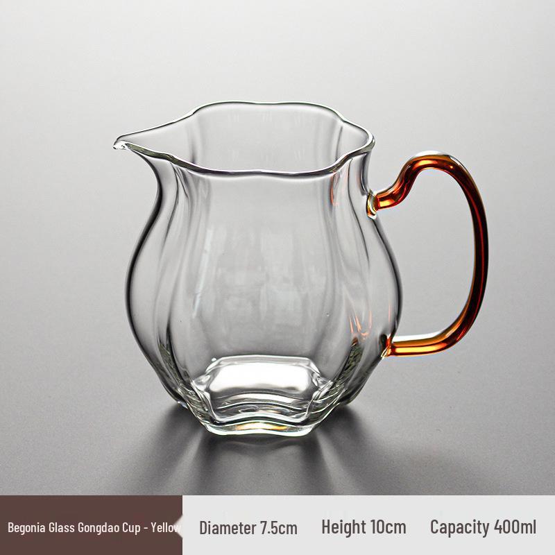 Japanese Melon Pattern Borosilicate Glass Gong Dao Bei with Handle - Heat Resistant Tea Separator Cup Set 400ml