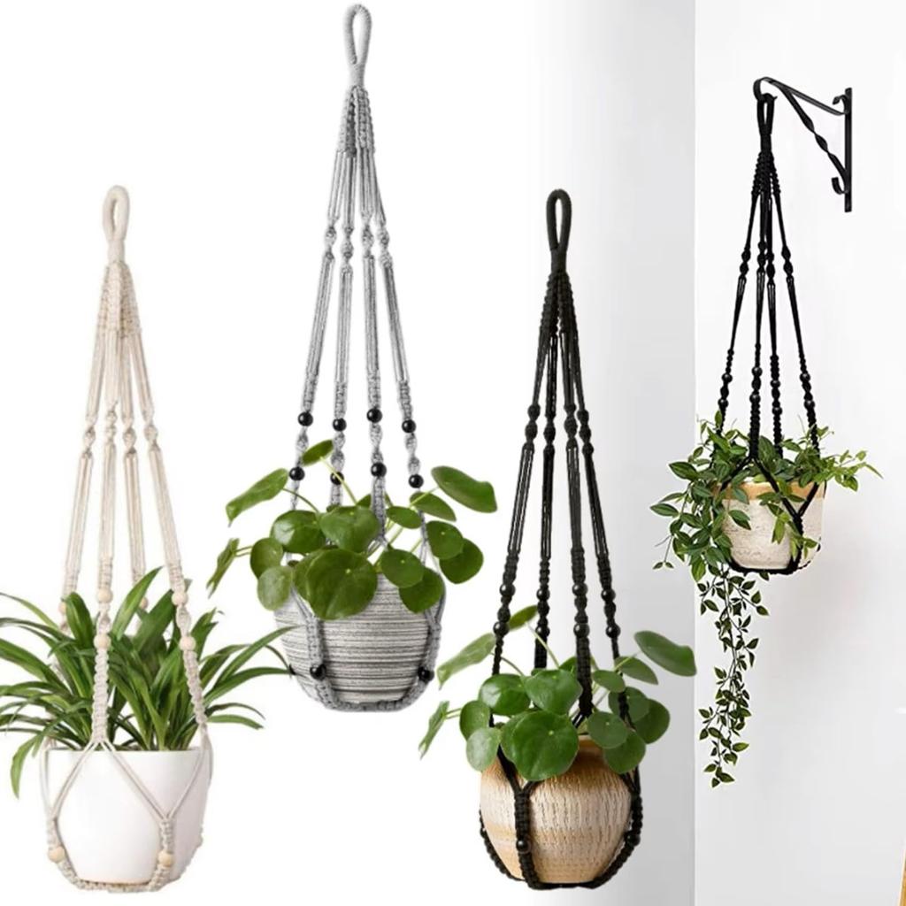 NOELAMOUR Hanging Planter Plant Hanger Macrame Hanging Planter for Houseplants (2 Pieces, Ivory)