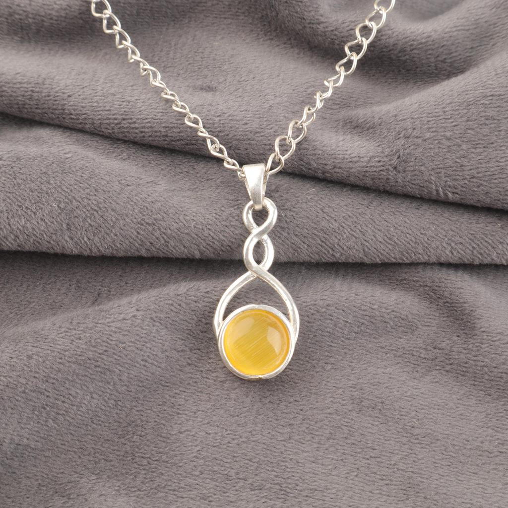 Yellow Cat's Eye 925 Sterling Silver Pendant, Handmade Gorgeous Silver Jewelry, Beautiful Cat's Eye Gemstone Jewelry For Gift