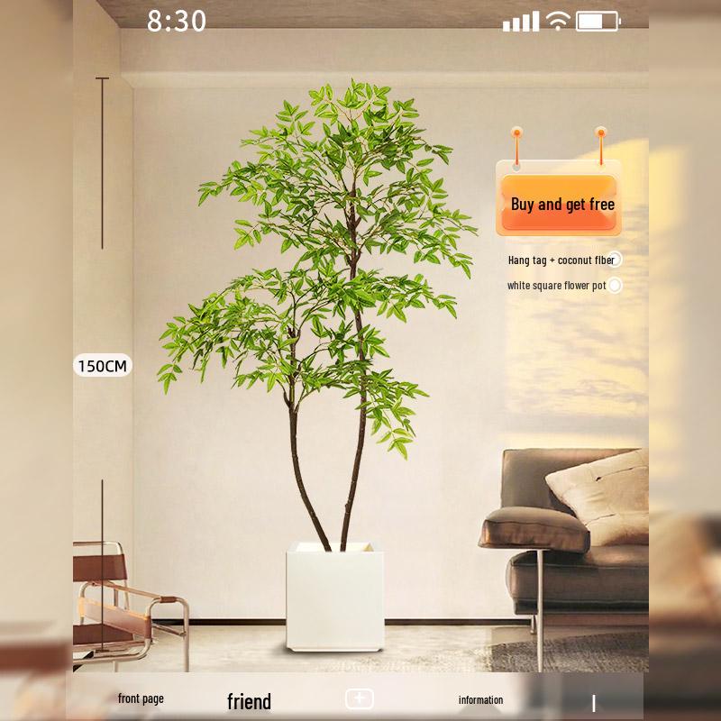 Large Indoor Potted Nandina Domestica Faux Plant - Luxury Green Décor for Living Room