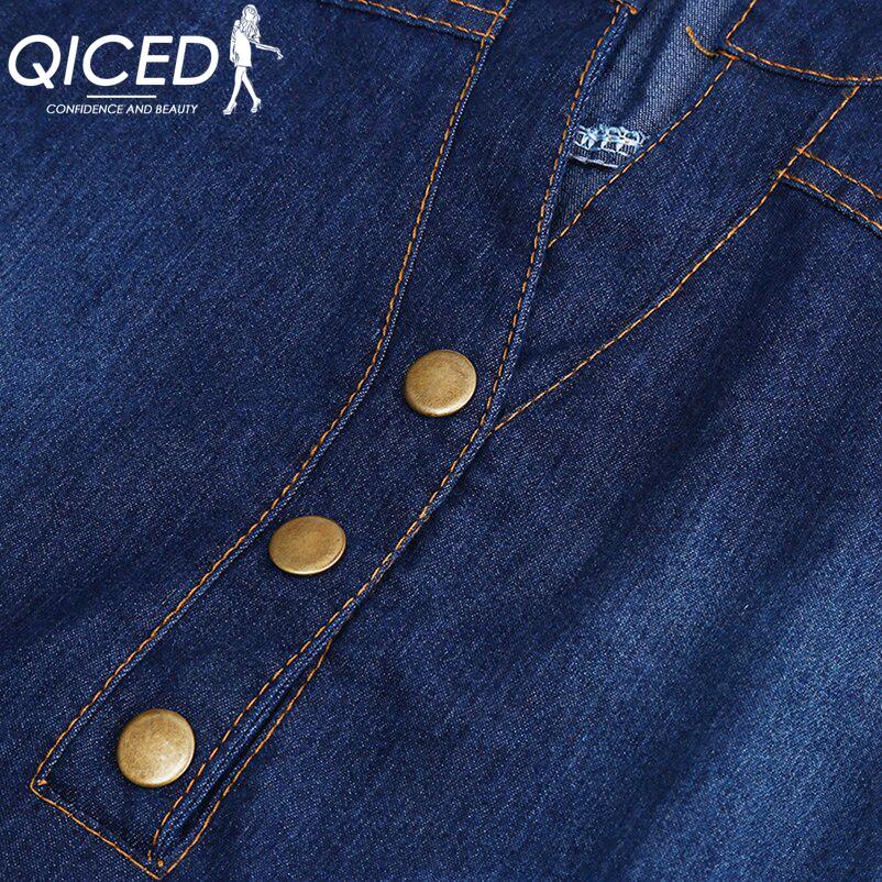 QICED Short-sleeved Denim Dress Women's Plus-size A-line Skirt