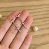 Cross Pearl Fringed Stud Earrings High-End Sense Niche Design Long Temperament Earrings Versatile
