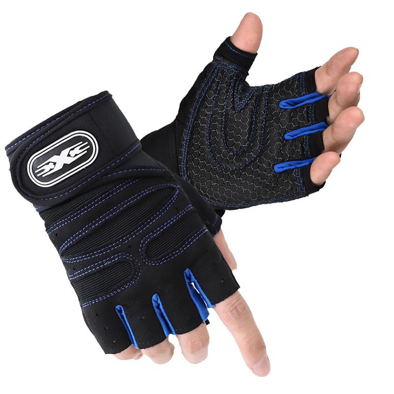 

1 пара спортивных перчаток с половиной пальца, перчатки для тренажерного зала, фитнеса, тяжелой атлетики, защита запястья, тренировочные перчатки, перчатки для тренировок, велоспорта XL синий