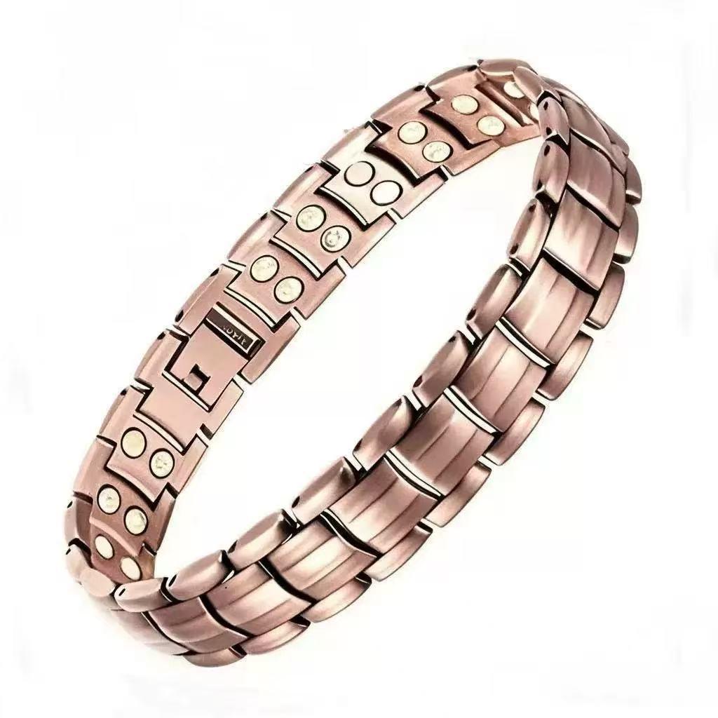 Antique Copper Magnetic Bracelet: Retro Fashion Three-Row Adjustable Couple Bangle