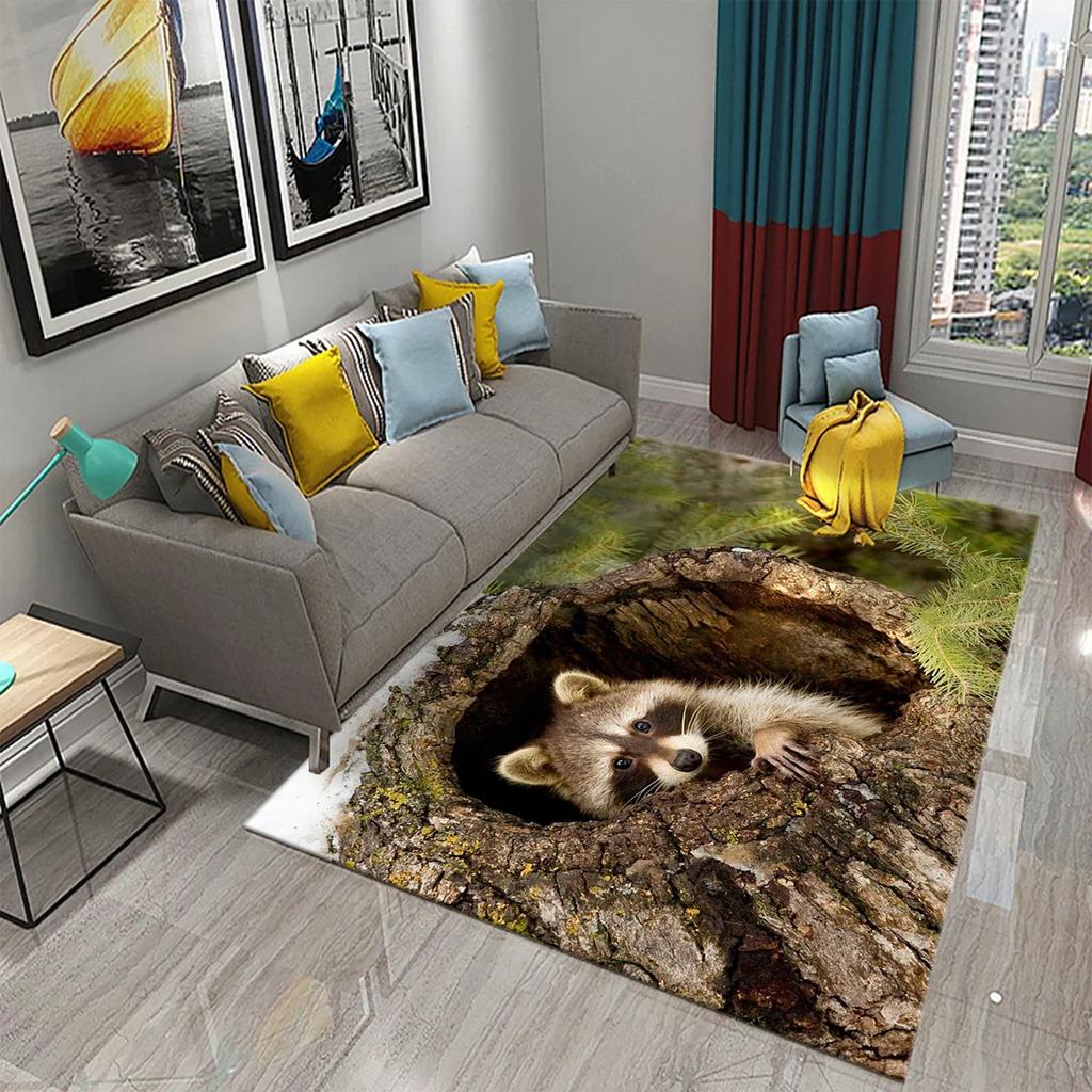 3D Lovely Forest Wildlife Carpet for Kitchen Floor Mat Bedroom Living Room Long Bedside Area Rug Hallway Carpet Entrance Doormat