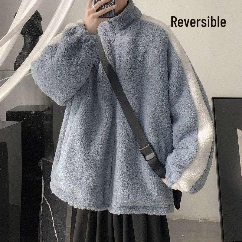 

Unisex Lambswool Cotton Jacket: Trendy, Reversible, Winter-Ready Outerwear for Men and Women XXL синій