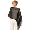 Women Glitter Mesh Tassel Hollow Knit Shawl, Gold Silver Yarn Fashion Wrap for Dinner Party Spring Summer