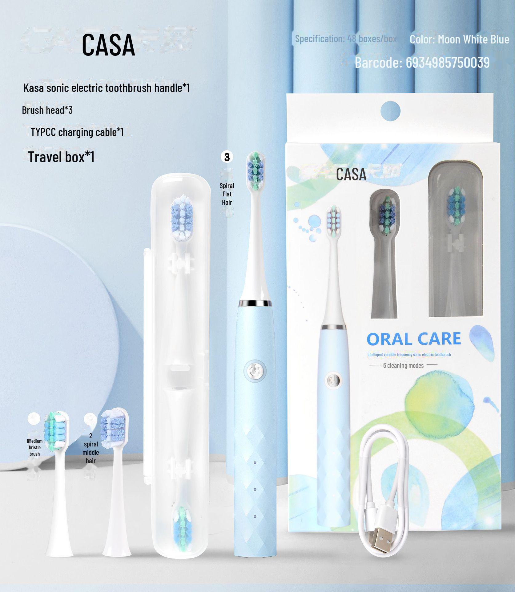 

Электрическая зубная щетка Kasha с 6 скоростями и звуком — зарядка через USB, водонепроницаемость IPX7, длительный срок службы батареи, для взрослых синий