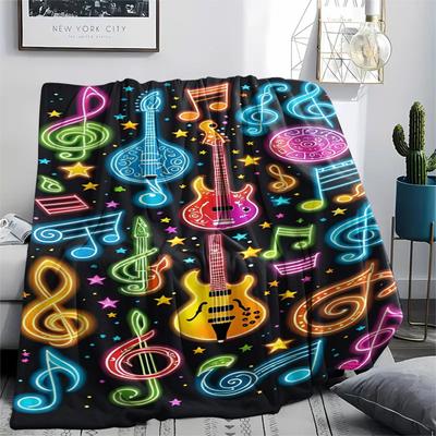 1Pc Music Note Print Flannel Blanket, High Quality Comfortable for All Seasons, Home Decor, Warmth and Comfort, Perfect for Gifts