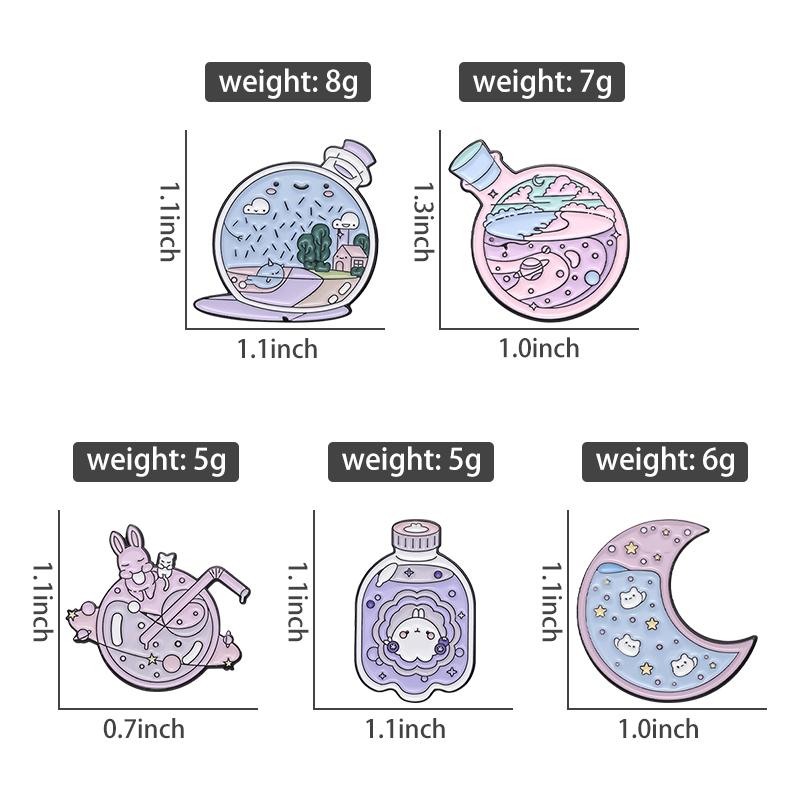 Cute Animal Enamel Pins Custom World in a Glass Bottle Brooches Lapel Badges Funny Universe Jewelry Gift for Kids Friends