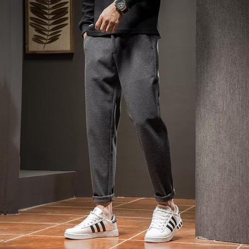 

Woolen casual long pants men s loose straight autumn and winter thick Korean version versatile warm grinding work trend 38 темно-сірий