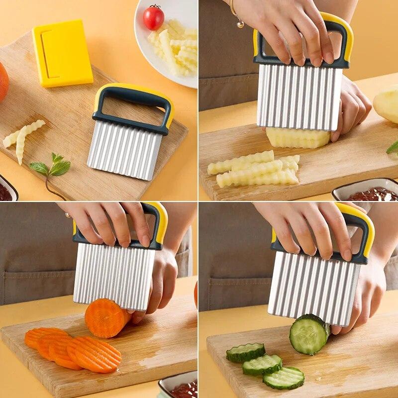 1Pcs Kartoffel Chip Hobel Cutter Gemüse Obst Well Welliges Messer Französisch Frites Kartoffel Schneider Küche Gadget
