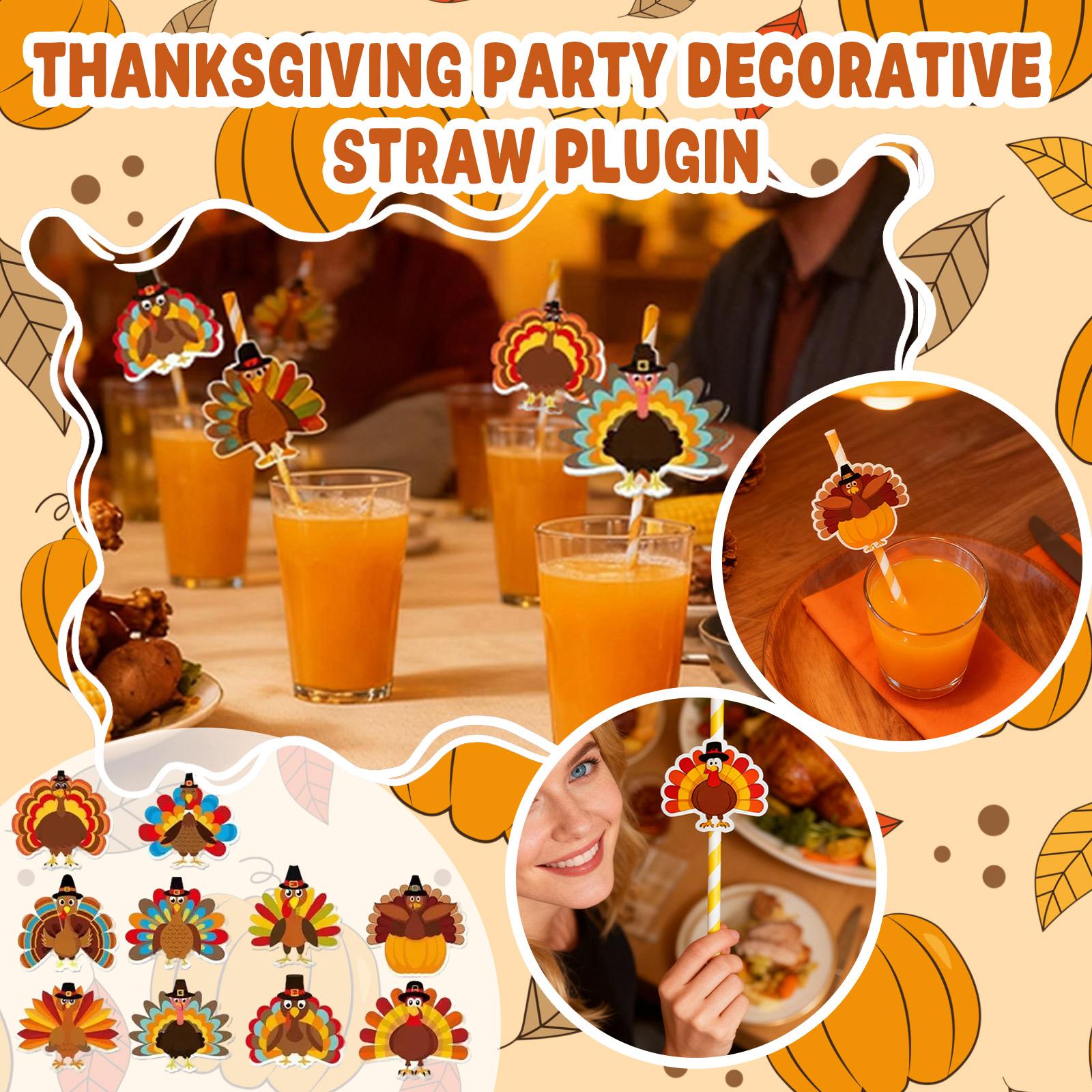 

Thanksgiving Turkey-shaped Paper Straws, 10-pack, And Orange Striped Straws, Suitable For Fall Party Decorations And Thanksgiving Parties. One Size жёлтый