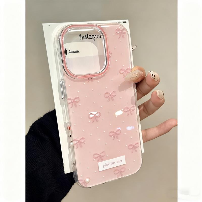 

Креативный чехол для телефона Creative Girl Pink Wave Dot Bow для iPhone 17 16 Pro 15 14 13 12 11 Promax XS XR 78 Plus, высококачественный прозрачный мягкий чехол. iPhone 15