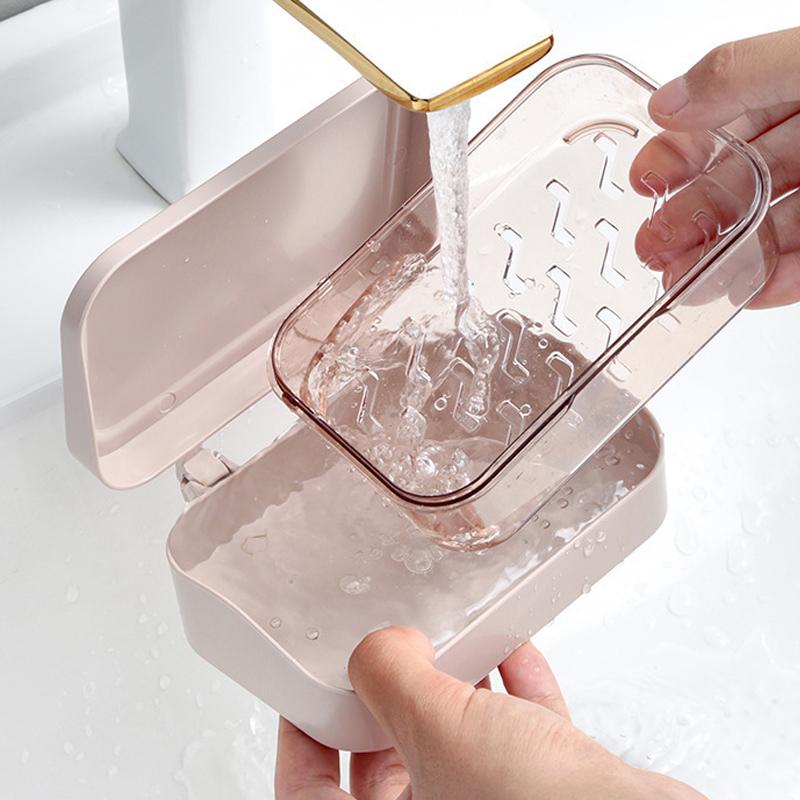 Plastic Bathroom Soap Box With Lids Travel Portable Plate Tray Dish Storage Holder Draining Rack  Home Soap Container