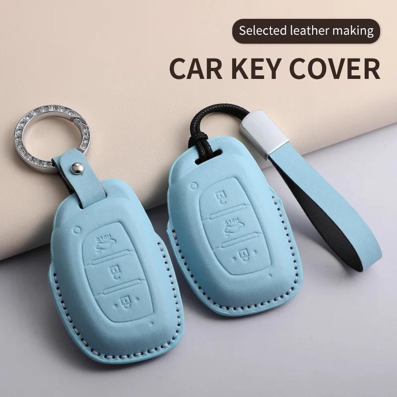 For Hyundai Creta Ix35 Ix45 I10 I30 I40 Car Keychain Protective Cover PU Leather Car Key Case Cover