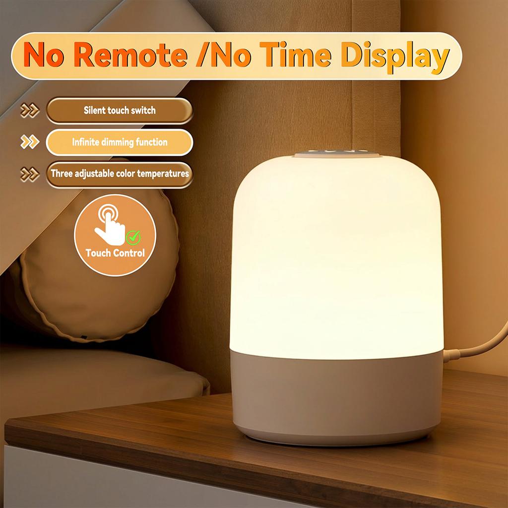 Touch Night Light Rechargeable 3 Color Dimmable Bedside Lamp Time Display USB LED Night Lights Ambient Soft Light for Kids Gift