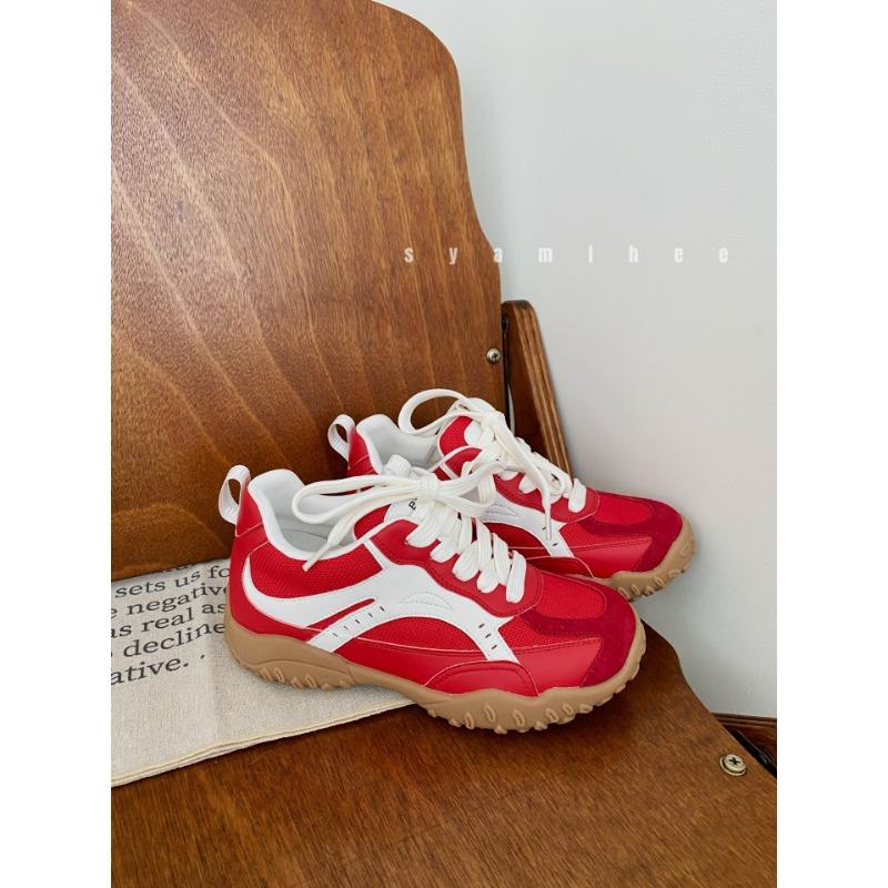 Leather women's new mesh breathable color matching casual shoes fashionable non-slip lightweight lace-up