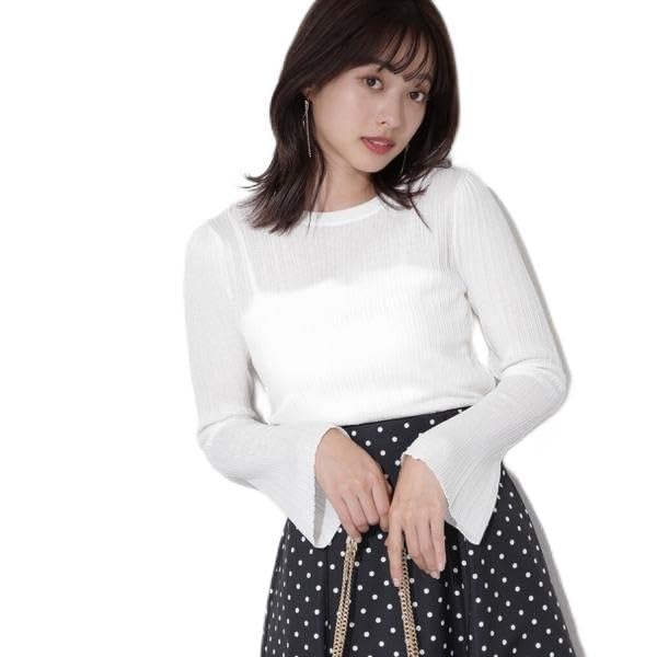 Proportion Body Dressing Ecru Random Rib Sheer Flare Sleeve Knit Sweater Women's