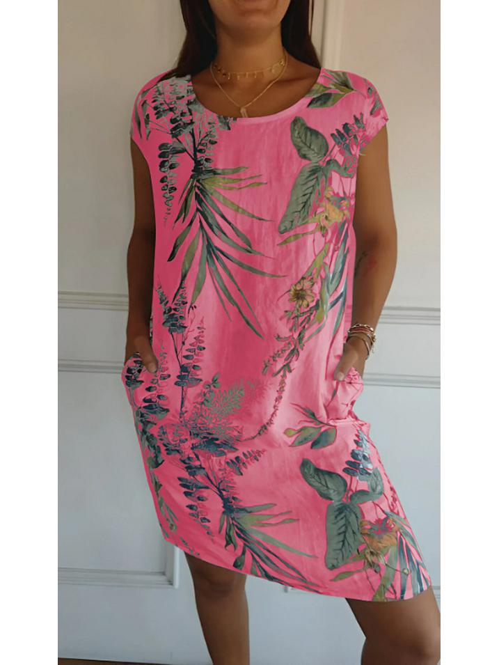 

Европейское и американское женское платье свободного кроя с принтом в виде кармана, круглым вырезом и короткими рукавами XXL