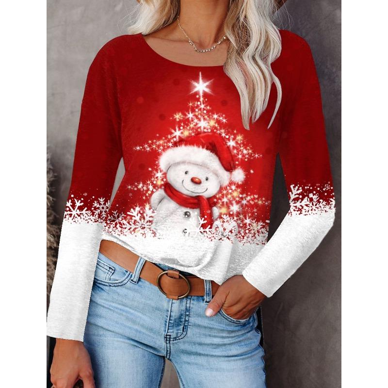 2023 Fashion Women's Pullover Christmas Blue Star Graphic Casual Sports O-Neck Long Sleeve Tops Micro-Elastic Fall & Winter