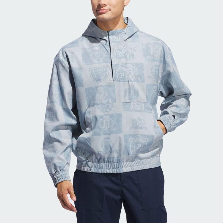 Adidas Go-To Anorak Pattern Full Print Half Zip Golf Sports Hooded Pullover Jacket Men Jackets Navy-Blue IS1052
