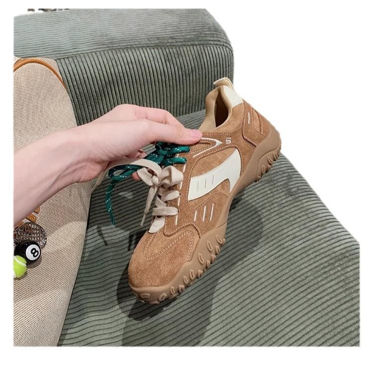 Grape Mother of the Same Style, Thick-soled Heightening Casual Leather German Training Board Shoes Forrest Gump Shoes Women's New 2025 Spring and Autu