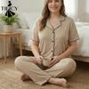 Women's Fashion Spring Summer Solid Color Print Short Sleeve POLO Neck Casual Pajama Set