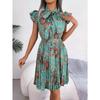Spring and Summer Temperament Flower Tie Waist Large Swing Pleated Skirt Ladies Fashion Dress Loose Medium Long Skirt