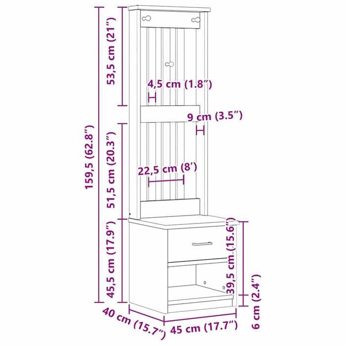 VidaXL Portemanteau SANDNES blanc 45x40x159,5 cm bois massif pin, banc de couloir, meuble de rangement de couloir 4010483