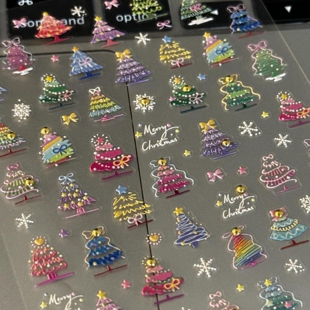 Christmas Tree Relief Manicure Sticker Ins Beautiful Christmas Tree Sticker Mobile Phone Tablet Decoration Camera Sticker DIY