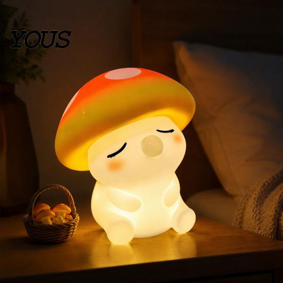 Rechargeable Bedside Lamp with USB Mushroom Night Light, Squishy Silicone Touch Nursery Lamp, Warm White & RGB Color?Changing Colorful 2 Light
