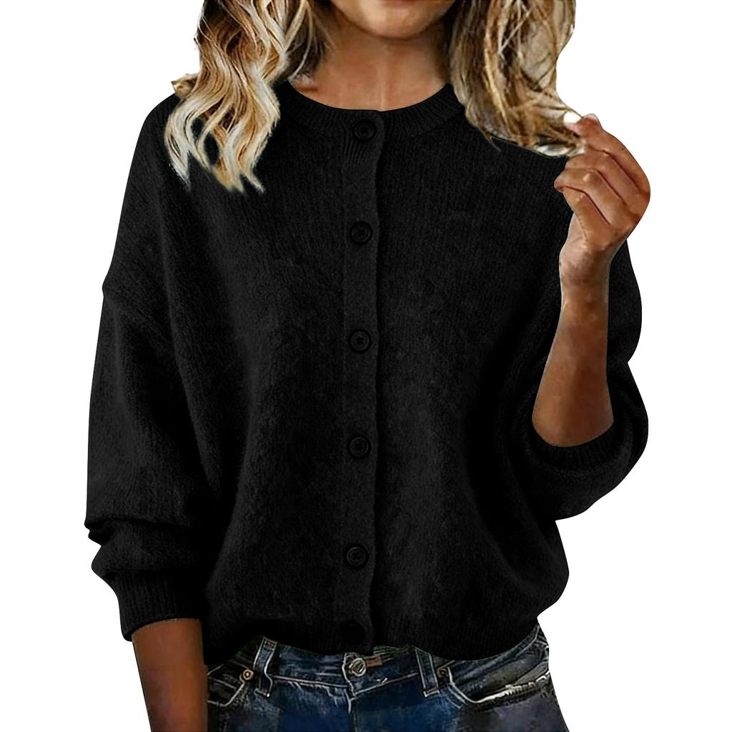 Women's Fashionable Casual Knitted Top Solid-Colour Long-Sleeved Cardigan Jacket