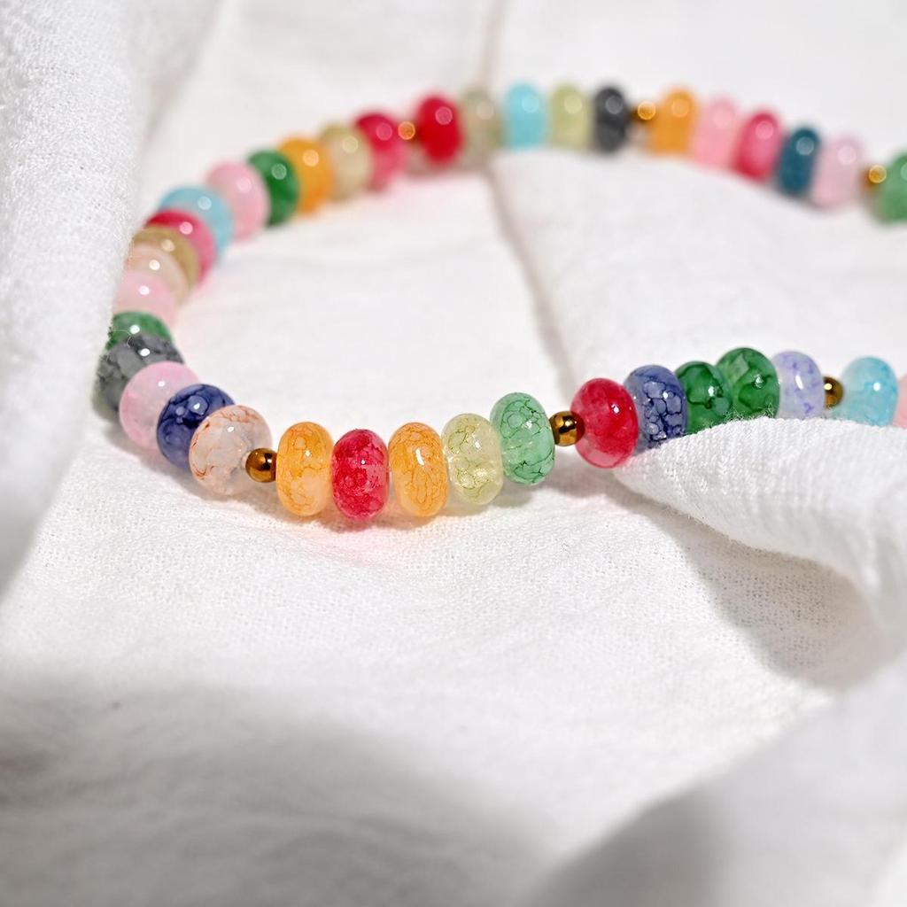 Handgefertigte Retro Mais-Buntglas Herz Anhänger Halskette mit Perlen Choker für Damen