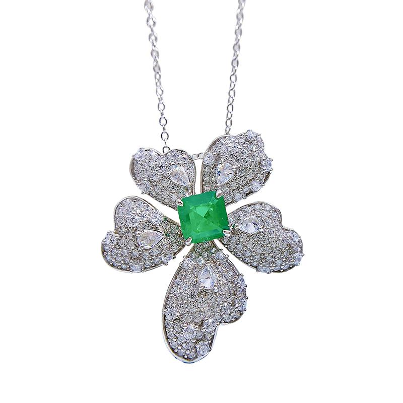 New Fashion Trend S925 Silver Inlaid 5A Zircon Emerald Gemstone Hao Necklace Temperament Ladies Collarbone Chain